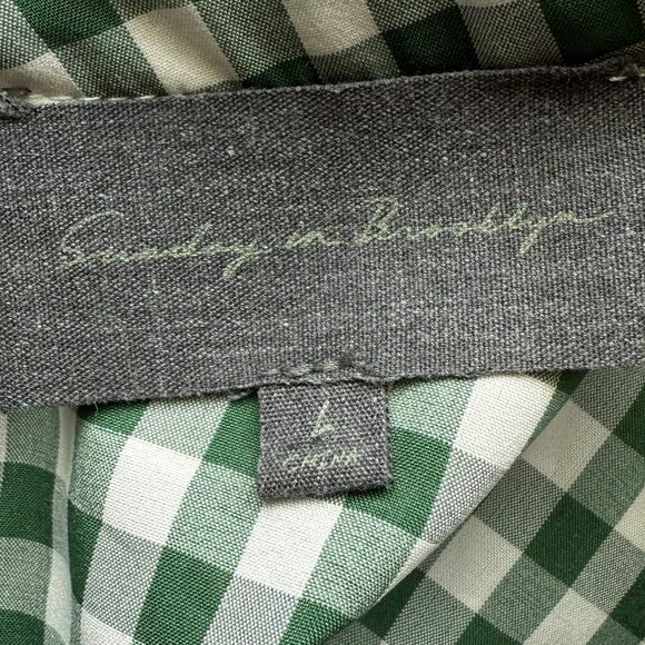 Anthropologie Sunday in Brooklyn 3/4 Sleeve Ruffled Checked Top Green Size Large - Picture 10 of 11